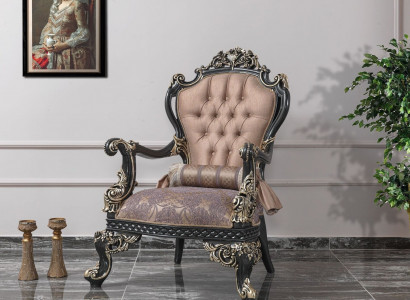 Armchair Beige Wing Chair Baroque Seat Fabric Polyester Living Room